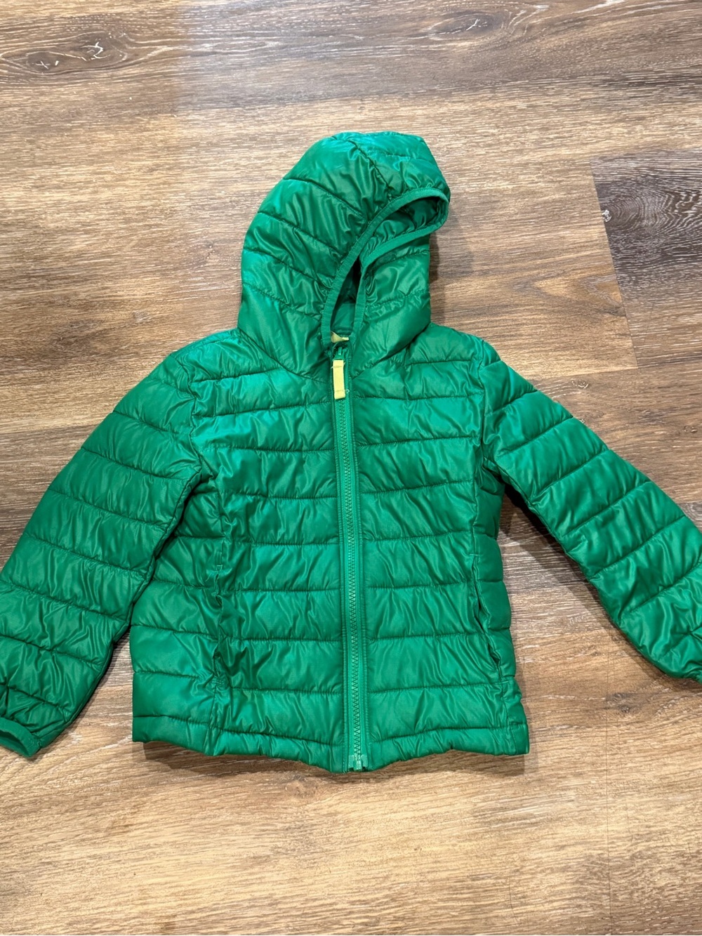 Primary Bright Green Hooded Puffer Jacket for Kids